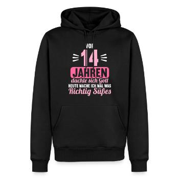 Vor 14 Jahren dachte Gott mach Gutes 14 Geburtstag - Männer Premium Bio Hoodie - Schwarz - Vorne - Nico (187cm)