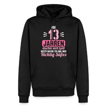 Vor 13 Jahren dachte Gott mach Gutes 13 Geburtstag - Männer Premium Bio Hoodie - Schwarz - Vorne - Nico (187cm)