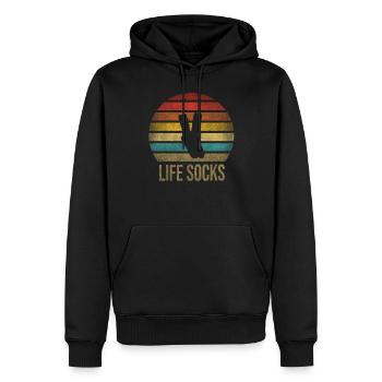 Chaussette Life Chaussettes Rétro Sunset Vintage - Sweat à capuche Premium bio Homme - noir - Devant - Nico (187cm)