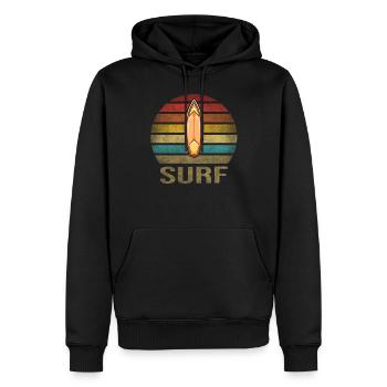 Surf Or Die Surfboard Summer Retro Sunset - Männer Premium Bio Hoodie - Schwarz - Vorne - Nico (187cm)