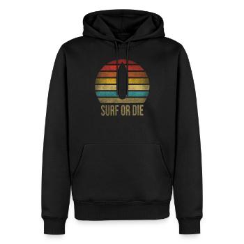 Surf Or Die Surfboard Summer Retro Sunset - Männer Premium Bio Hoodie - Schwarz - Vorne - Nico (187cm)