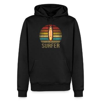 Surf Or Die Surfboard Summer Retro Sunset - Männer Premium Bio Hoodie - Schwarz - Vorne - Nico (187cm)