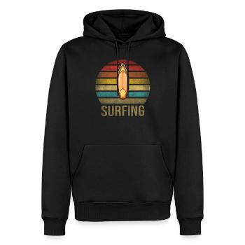 Surf Or Die Surfboard Summer Retro Sunset - Männer Premium Bio Hoodie - Schwarz - Vorne - Nico (187cm)