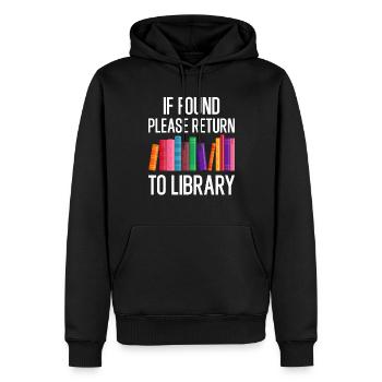 If Found Please Return to Library - Men’s Premium Organic Hoodie - black - Front - Nico (187cm)