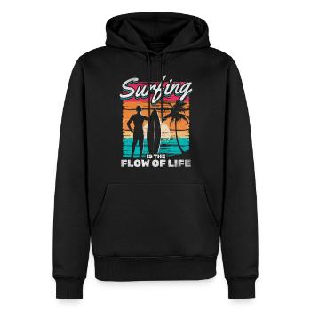 Le surf est le flux de la vie - Sweat à capuche Premium bio Homme - noir - Devant - Nico (187cm)