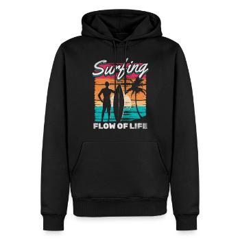 Surfer sur le flux de la vie - Sweat à capuche Premium bio Homme - noir - Devant - Nico (187cm)