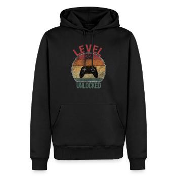 Level 32 unlocked - Men’s Premium Organic Hoodie - black - Front - Nico (187cm)