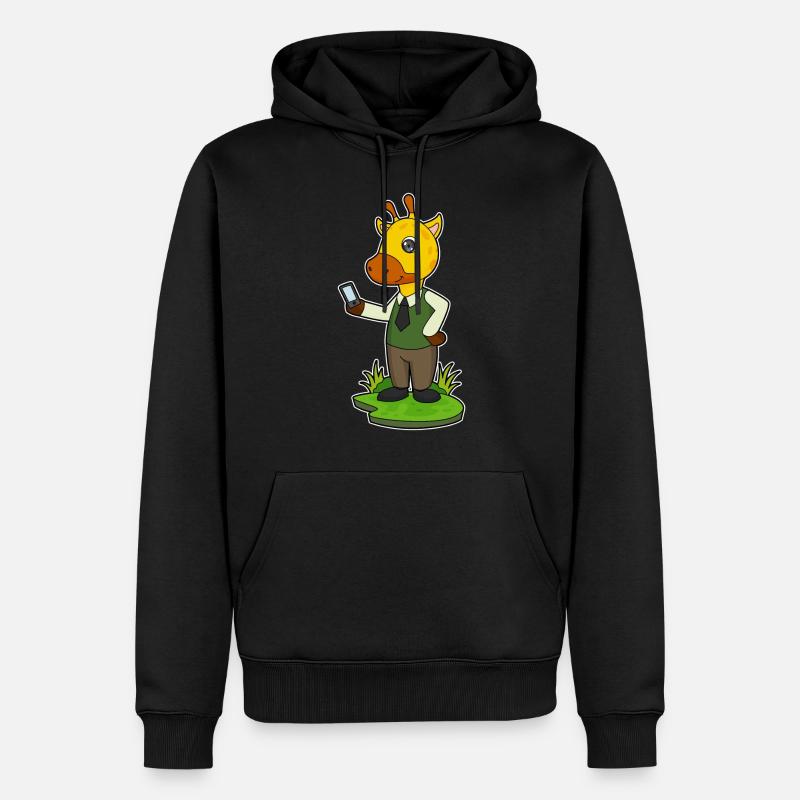 Giraffe mit Handy - Männer Premium Bio Hoodie - Schwarz