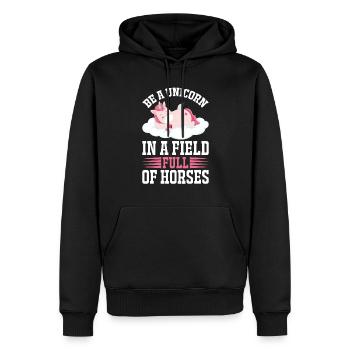 Sei ein Einhorn auf einer Pferdewiese Unicorn - Männer Premium Bio Hoodie - Schwarz - Vorne - Nico (187cm)