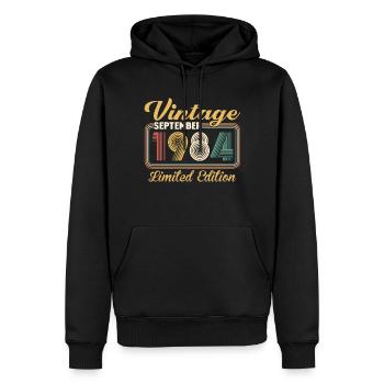 Vintage Septembre 1984 Édition Limitée Anniversaire - Sweat à capuche Premium bio Homme - noir - Devant - Nico (187cm)