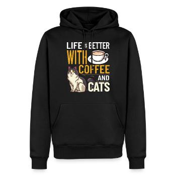 Cafetière Chat Machine Chaton Tasse Grains - Sweat à capuche Premium bio Homme - noir - Devant - Nico (187cm)