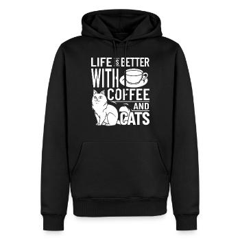 Cafetière Chat Machine Chaton Tasse Grains - Sweat à capuche Premium bio Homme - noir - Devant - Nico (187cm)