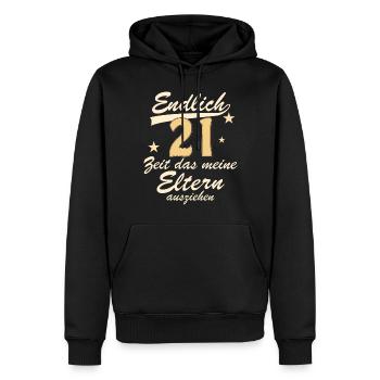 GEBURTSTAG ENDLICH 21 - Männer Premium Bio Hoodie - Schwarz - Vorne - Nico (187cm)