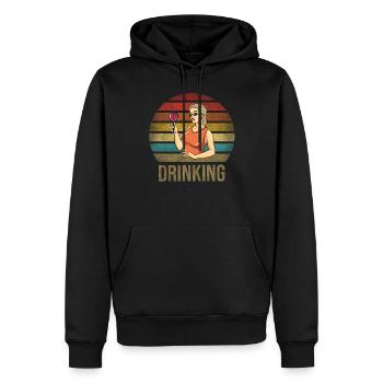 Boire du vin Fun Alcohol Woman Retro Sunset - Sweat à capuche Premium bio Homme - noir - Devant - Nico (187cm)
