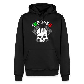 1N23456Tote Head Piston Cylinder - Men’s Premium Organic Hoodie - black - Front - Nico (187cm)