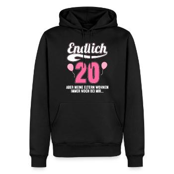 Endlich 20 aber Eltern leben bei mir 20 Geburtstag - Männer Premium Bio Hoodie - Schwarz - Vorne - Nico (187cm)