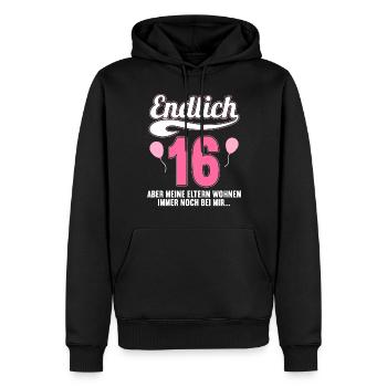 Endlich 16 aber Eltern leben bei mir 16 Geburtstag - Männer Premium Bio Hoodie - Schwarz - Vorne - Nico (187cm)