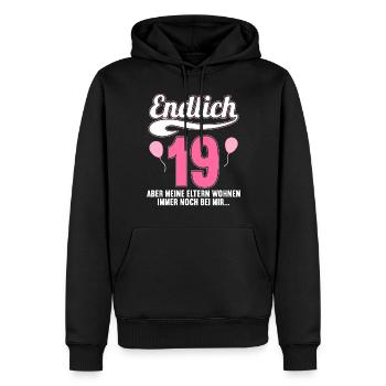 Endlich 19 aber Eltern leben bei mir 19 Geburtstag - Männer Premium Bio Hoodie - Schwarz - Vorne - Nico (187cm)