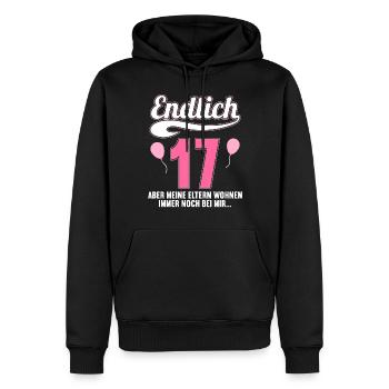 Endlich 17 aber Eltern leben bei mir 17 Geburtstag - Männer Premium Bio Hoodie - Schwarz - Vorne - Nico (187cm)