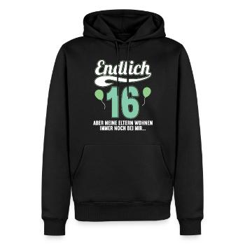 Endlich 16 aber Eltern leben bei mir 16 Geburtstag - Männer Premium Bio Hoodie - Schwarz - Vorne - Nico (187cm)