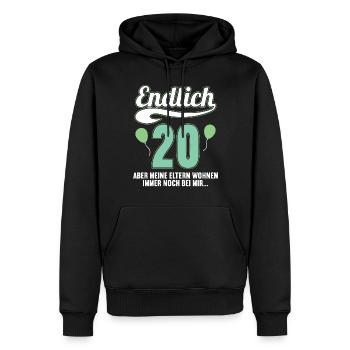 Endlich 20 aber Eltern leben bei mir 20 Geburtstag - Männer Premium Bio Hoodie - Schwarz - Vorne - Nico (187cm)