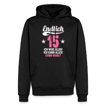 15 Jahre ich weiß kann alles Äh mama 15 Geburtstag - Männer Premium Bio Hoodie - Schwarz - Vorne - Nico (187cm)