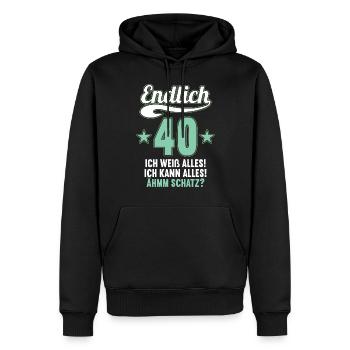Endlich 40 weiß kann alles Äh Schatz 40 Geburtstag - Männer Premium Bio Hoodie - Schwarz - Vorne - Nico (187cm)