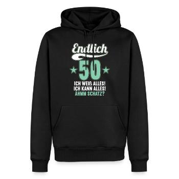 Endlich 50 weiß kann alles Äh Schatz 50 Geburtstag - Männer Premium Bio Hoodie - Schwarz - Vorne - Nico (187cm)