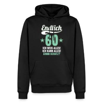Endlich 60 weiß kann alles Äh Schatz 60 Geburtstag - Männer Premium Bio Hoodie - Schwarz - Vorne - Nico (187cm)