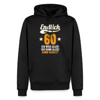 Endlich 60 weiß kann alles Äh Schatz 60 Geburtstag - Männer Premium Bio Hoodie - Schwarz - Vorne - Nico (187cm)
