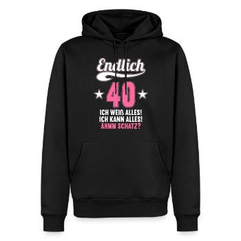 Endlich 40 weiß kann alles Äh Schatz 40 Geburtstag - Männer Premium Bio Hoodie - Schwarz - Vorne - Nico (187cm)