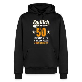 Endlich 50 weiß kann alles Äh Schatz 50 Geburtstag - Männer Premium Bio Hoodie - Schwarz - Vorne - Nico (187cm)