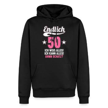 Endlich 50 weiß kann alles Äh Schatz 50 Geburtstag - Männer Premium Bio Hoodie - Schwarz - Vorne - Nico (187cm)