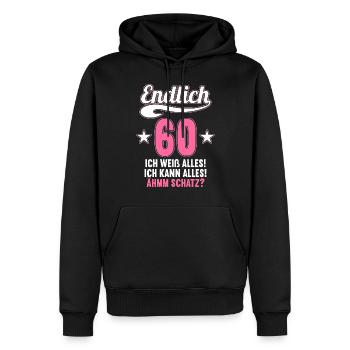 Endlich 60 weiß kann alles Äh Schatz 60 Geburtstag - Männer Premium Bio Hoodie - Schwarz - Vorne - Nico (187cm)