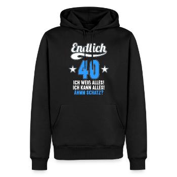 Endlich 40 weiß kann alles Äh Schatz 40 Geburtstag - Männer Premium Bio Hoodie - Schwarz - Vorne - Nico (187cm)