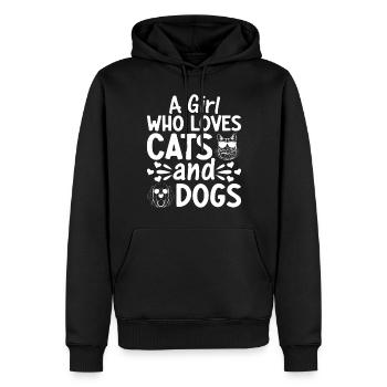 Amoureux des chiens Fille Amoureux des chats I a - Sweat à capuche Premium bio Homme - noir - Devant - Nico (187cm)