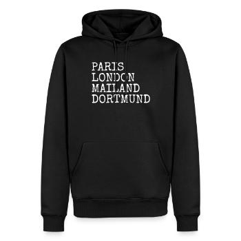 Dortmund Paris London Mailand Ich Liebe Dortmunder - Männer Premium Bio Hoodie - Schwarz - Vorne - Nico (187cm)