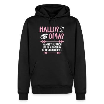 Hallo Oma Kannst mich abholen Dein Sohn nervt - Männer Premium Bio Hoodie - Schwarz - Vorne - Nico (187cm)