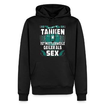 TANKEN IST MITTLERWEILE GEILER ALS SEX - Männer Premium Bio Hoodie - Schwarz - Vorne - Nico (187cm)