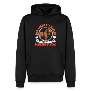 Leben ist besser mit Harzer Fuchs Hütefuchs - Männer Premium Bio Hoodie - Schwarz - Vorne - Nico (187cm)