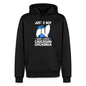 Boy of ovcharka loves Caucasian dog - Men’s Premium Organic Hoodie - black - Front - Nico (187cm)