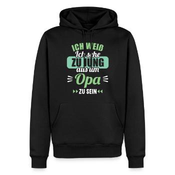 Ich weiß Ich sehe zu jung aus um Opa zu sein - Männer Premium Bio Hoodie - Schwarz - Vorne - Nico (187cm)