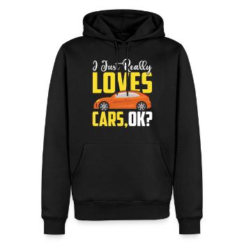 Slogan de dicton mécanicien - J’aime vraiment les voitures, - Sweat à capuche Premium bio Homme - noir - Devant - Nico (187cm)