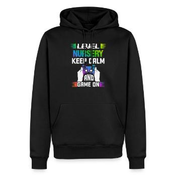 Level NURSERY keep calm and game on - Männer Premium Bio Hoodie - Schwarz - Vorne - Nico (187cm)
