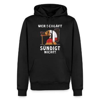 WER SCHLÄFT SÜNDIGT NICHT - Männer Premium Bio Hoodie - Schwarz - Vorne - Nico (187cm)