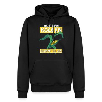 AUF DEN KOLBEN KOMMT ES AN - Männer Premium Bio Hoodie - Schwarz - Vorne - Nico (187cm)