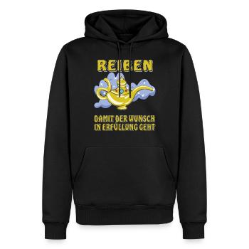 OELLAMPE REIBEN - Männer Premium Bio Hoodie - Schwarz - Vorne - Nico (187cm)