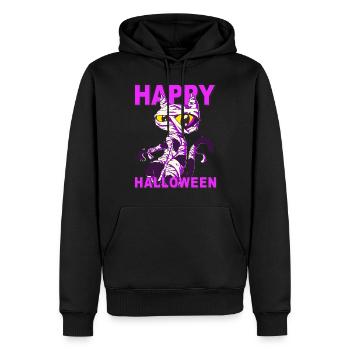 CHAT JOYEUX HALLOWEEN - Sweat à capuche Premium bio Homme - noir - Devant - Nico (187cm)