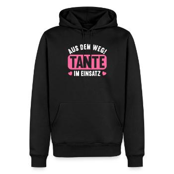 Aus dem Weg. Tante im Einsatz. - Männer Premium Bio Hoodie - Schwarz - Vorne - Nico (187cm)