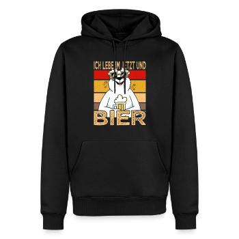 Ich lebe im Jetzt und Bier Vatertag Bier Saufshirt - Männer Premium Bio Hoodie - Schwarz - Vorne - Nico (187cm)